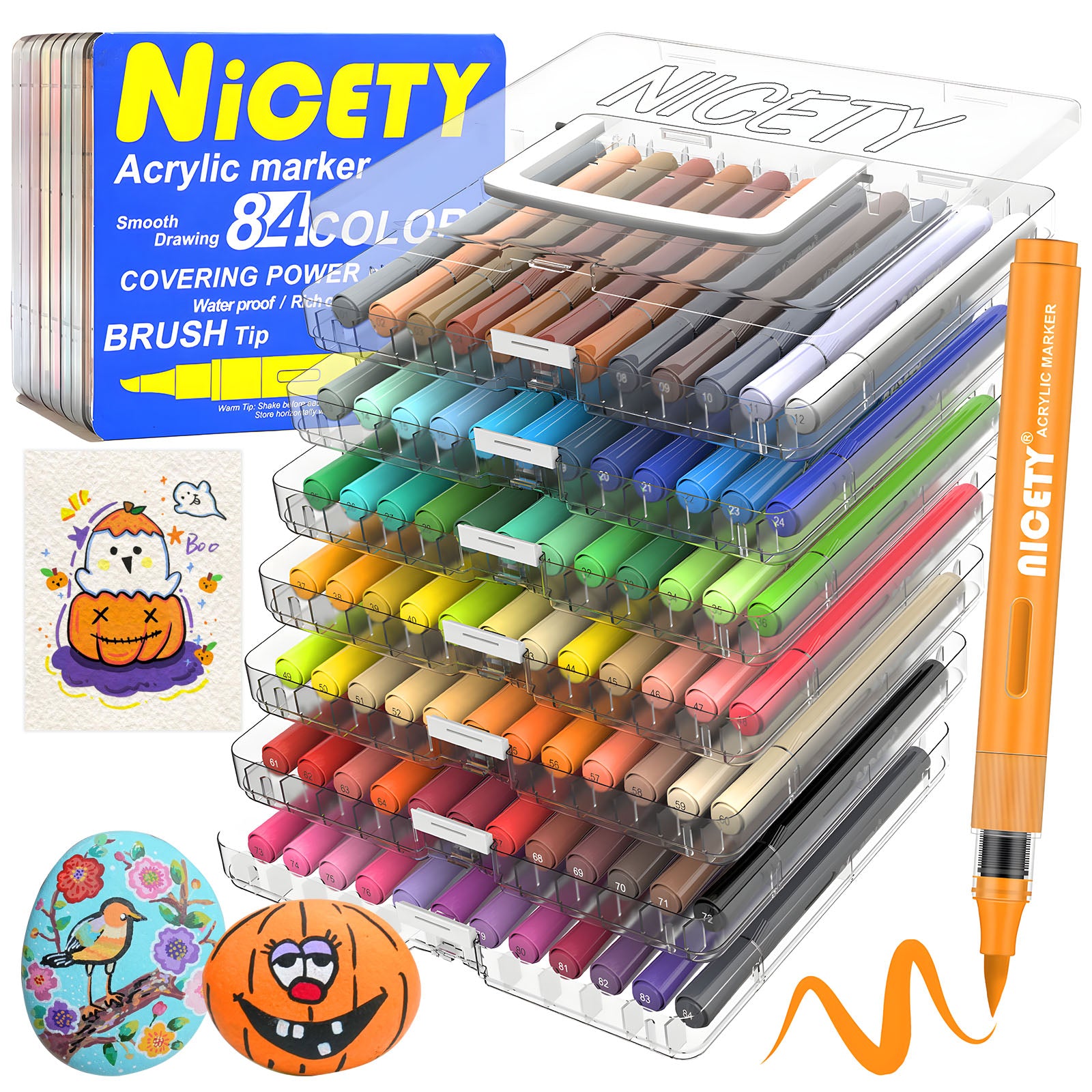 NICETY 84 Colors Acrylic Paint Markers – Premium Set with Soft Brush Tips