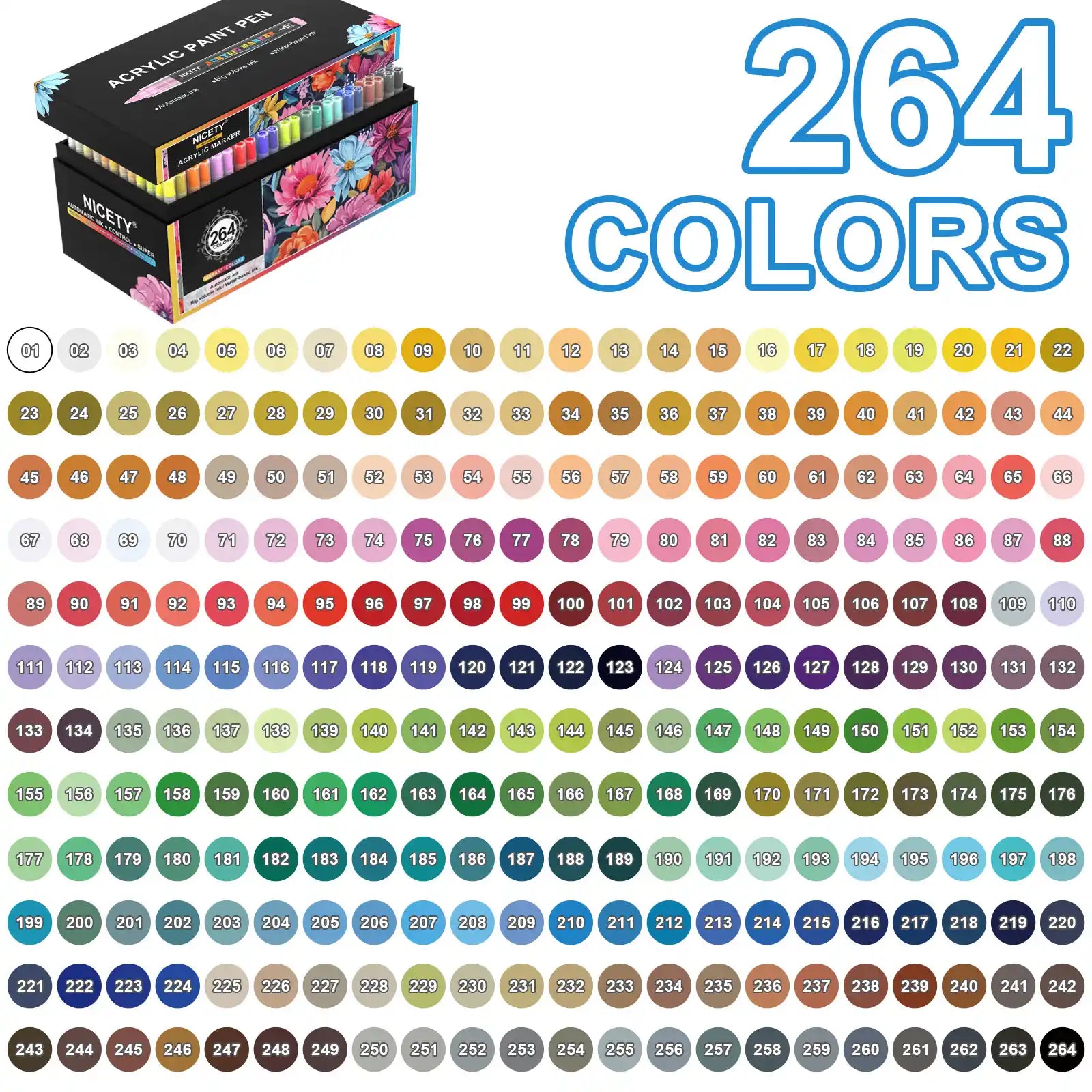 NICETY 264-Color Direct-Ink Acrylic Paint Marker Set
