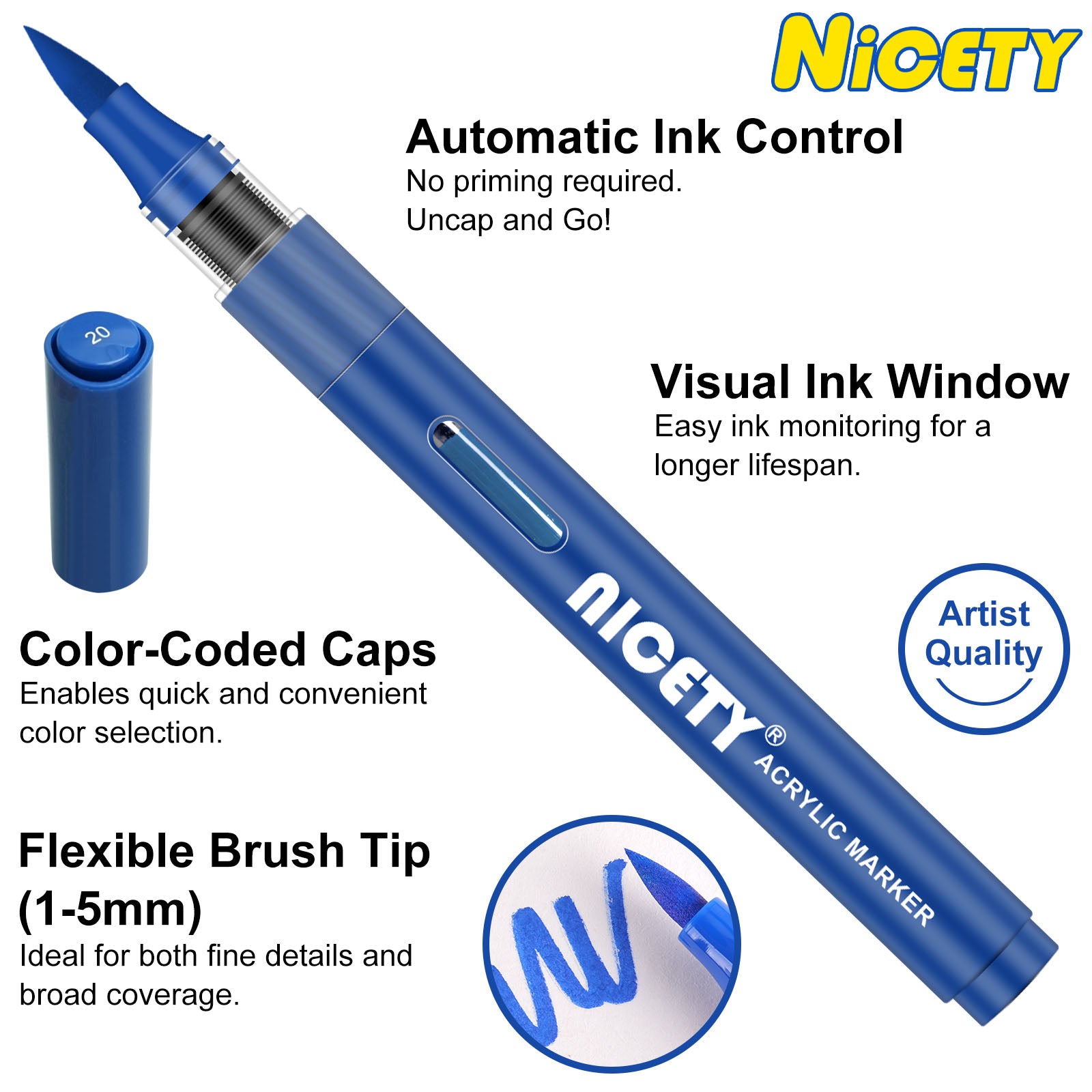 NICETY 84 Colors Acrylic Paint Markers – Premium Set with Soft Brush Tips