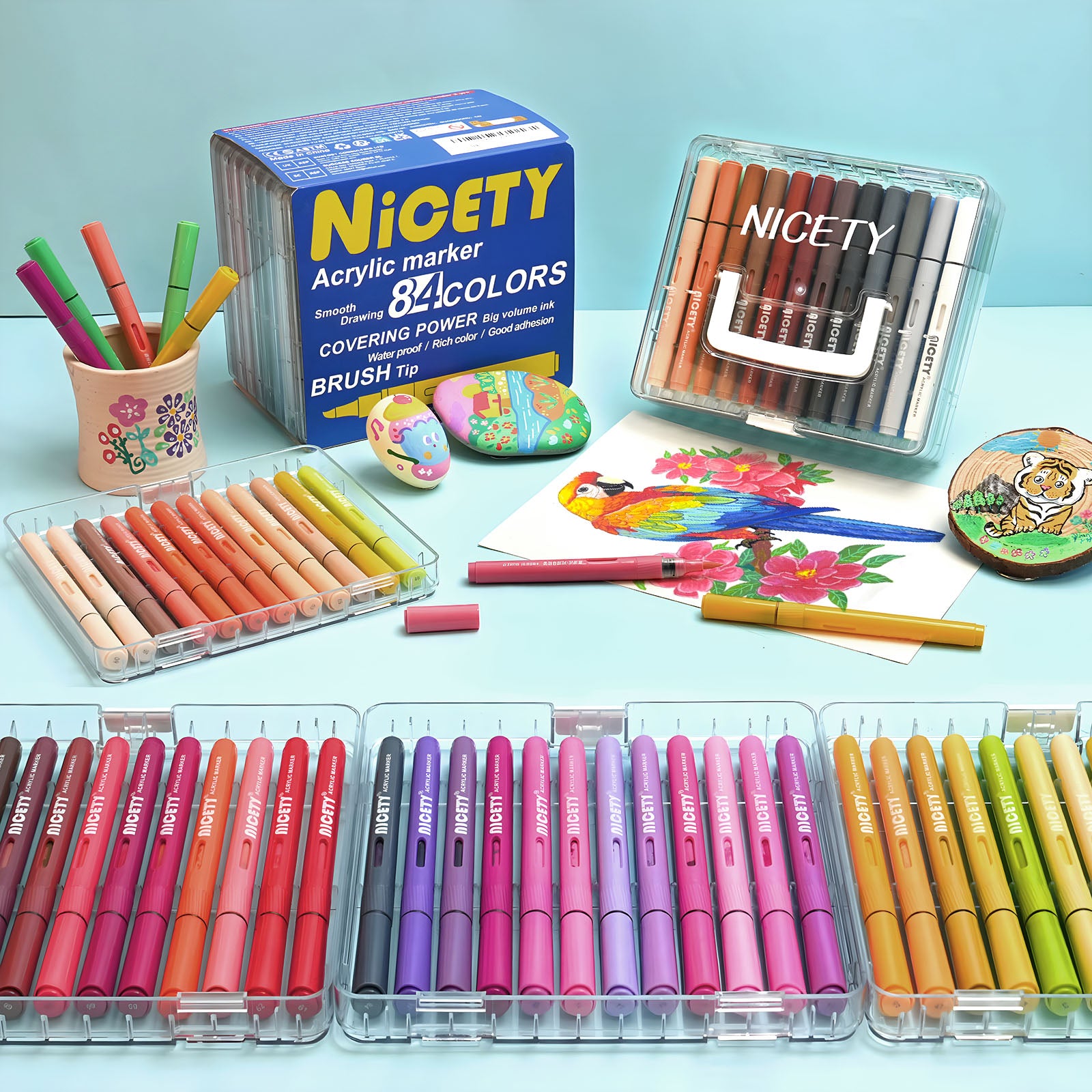 NICETY 84 Colors Acrylic Paint Markers – Premium Set with Soft Brush Tips