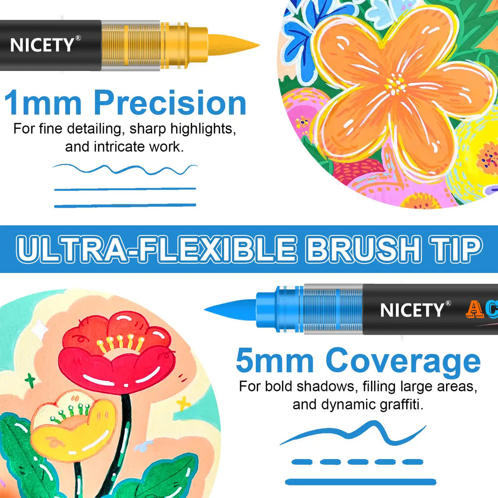 NICETY 72-Color Direct-Ink Acrylic Paint Marker Set